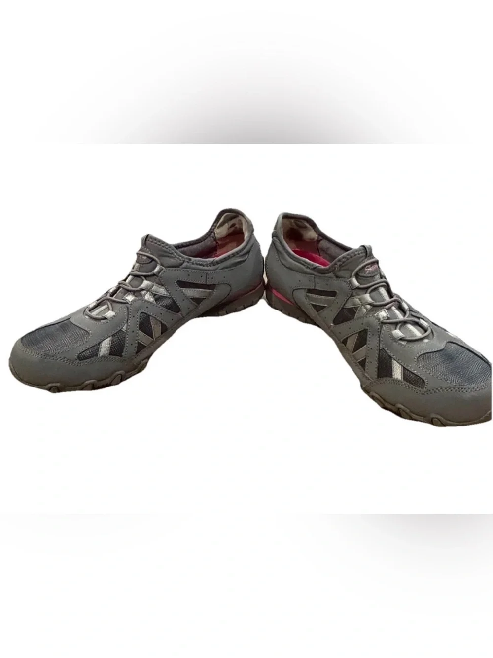 Skechers Bikers Shoes Sneakers Womens Size 7.5 Leather Gray Hot Pink 22406R